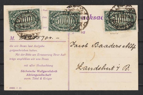 MiNr. 256 (3x) auf Drucksache  LEIPZIG  3.9.23  (s24043)