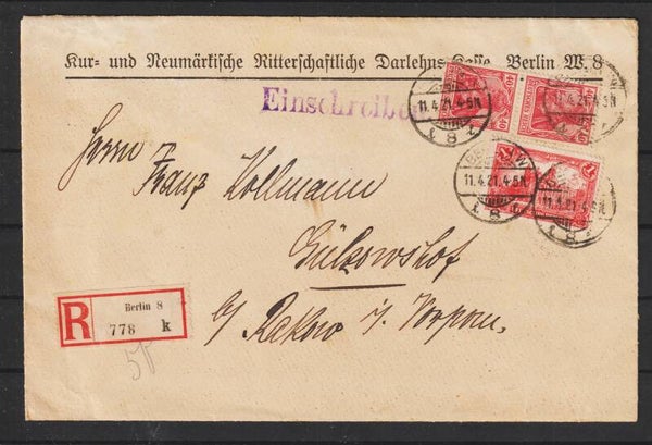 MiNr. A 113, 145 (2x) portogerechter R-Brief  BERLIN 11.4.21  (s24046)