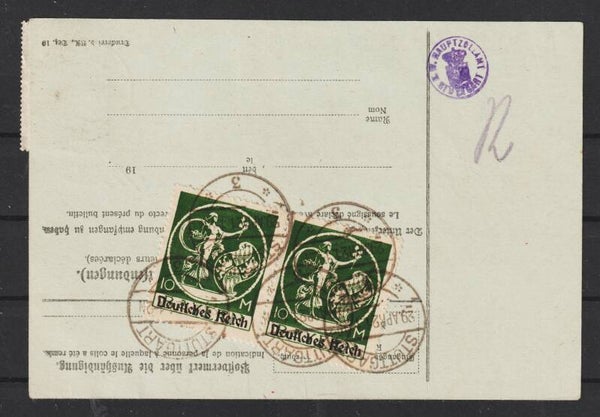 MiNr. A113, 137 (2x) auf Paketkarte  STUTTGART 29.APR.21  (s24047)