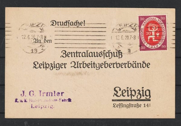 MiNr. 110 Postkarte, Drucksache  LEIPZIG 12.6.20    (s24048)