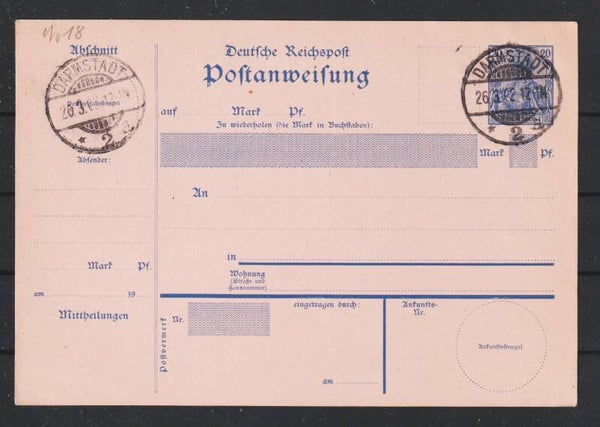 Postanweisung A 18 gestempelt  (s26049)
