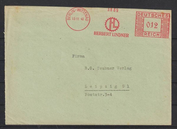 12 Pfennig Freistempel Brief "Herbert Lindner" BERLIN WITTENAU  15.11.40 (s24049)