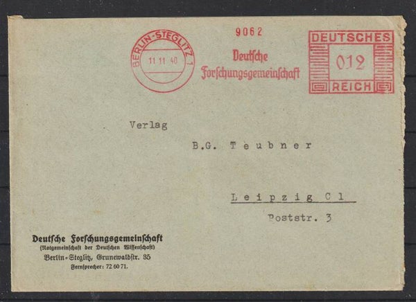 12 Pfennig Freistempel Brief "Deutsche Forschungsgemeinschaft" BERLIN STEGLITZ 11.11.40  (s24050)