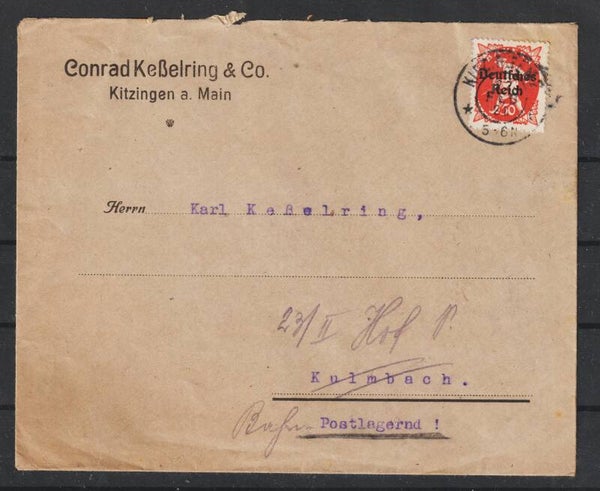 MiNr. 125 auf Brief, KITZINGEN 22.FEB.21 (s24052)