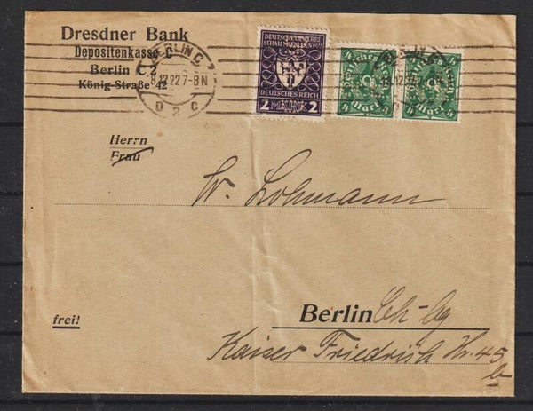 MiNr. 200 b, 226 MiF Brief, BERLIN 8.12.22, Perfins Firmenlochung DrB  (s23052)