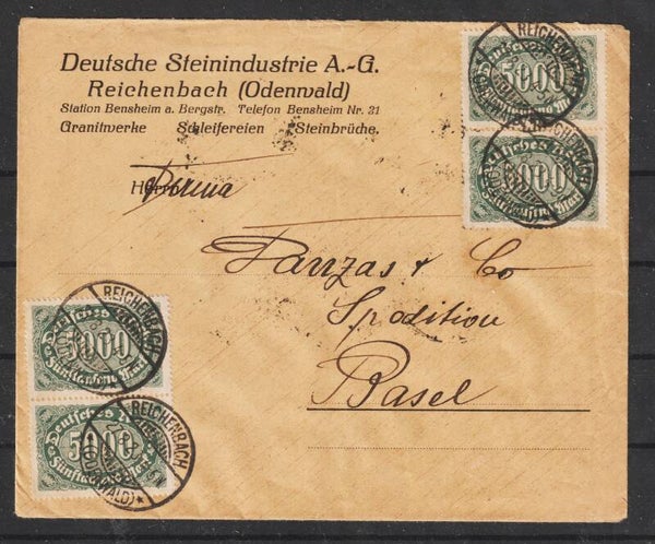 MiNr. 256 (12x) portogerechter Brief REICHENBACH 27.8.23  (s24052)