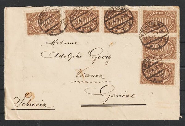 MiNr. 254 (20x) auf Brief PFORZHEIM 27.8.23 (s24053)