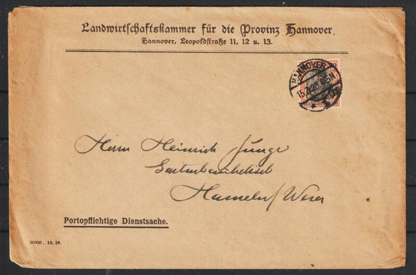 MiNr. 89 IIx auf Drucksache, HANNOVER 15.3.20 (s24054)