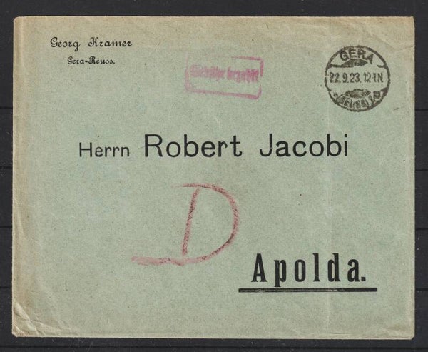 roter R1 “Gebühr bezahlt”,  GERA 22.9.23  (s24060)