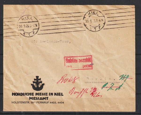 roter R1 “Gebühr bezahlt”,  KIEL  20.9.23  (s24060)