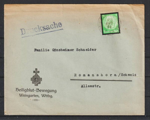 MiNr. 549 EF auf Drucksache  WEINGARTEN i. WURTTEMBG.  23.OKT.34  (s24061)