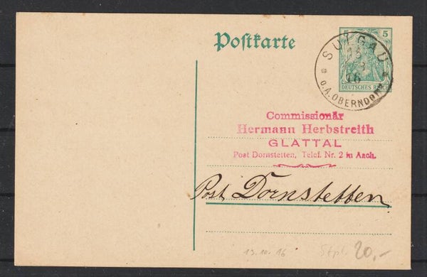 Ganzsache P 96, seltener SULGAU o.A,OBERNDORF 13.10.16  (s24062)