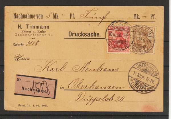 Nachnahme Karte,  Firma H.Timmann, Nähmachinen- und Fahrradwerke ESSEN 10.10.06  (s24063)