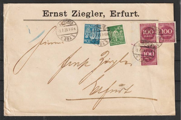 MiNr. 239, 244, 268 (3x) auf Brief  MÜNCHEN 9.7.23   (s24064)