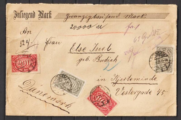 MiNr. 248 (2x), 251 (2x) auf Wertbrief POTSDAM 2.7.23  (s24064)
