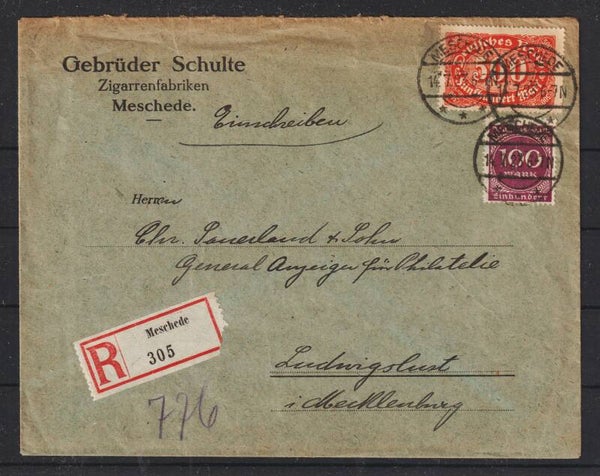 MiNr. 223, 268 auf R-Brief MESCHEDE 14.7.23  (s24067)