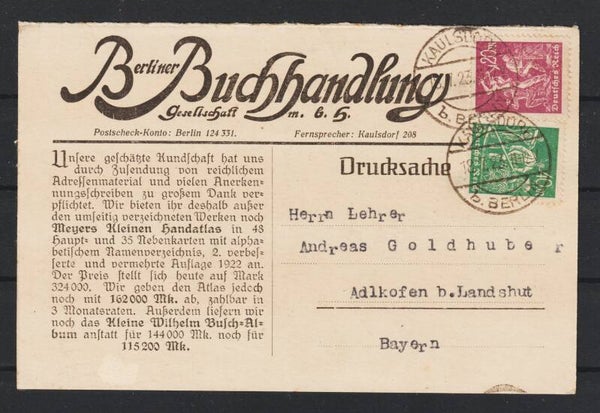 Bücherzettel, Fragekarte, KAULSDORF b. BERLIN 18.7.23  (s24067)