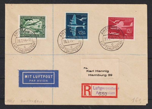 MiNr. 866-868 Luftpost-Brief Luftgaupostamt Amsterdam 28.2.44 (s24068)