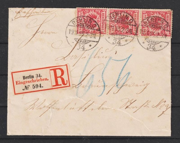 MiNr. 47 Dreierstreifen auf R-Brief, BERLIN 19.11.95  (s24069)