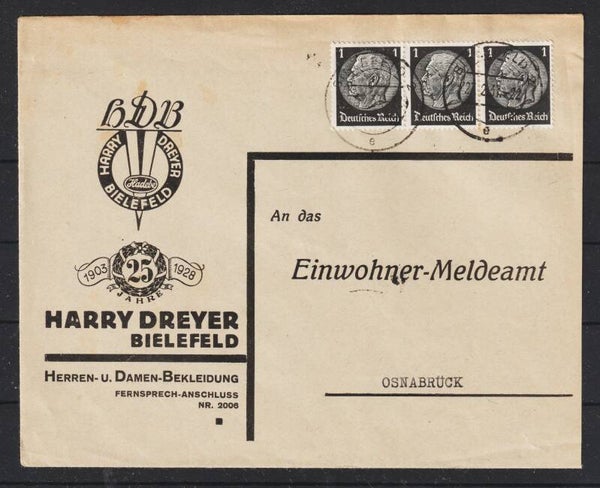 MiNr. 512 auf Firmen Brief "HDB", BIELEFELD 27.2.37  (s24070)