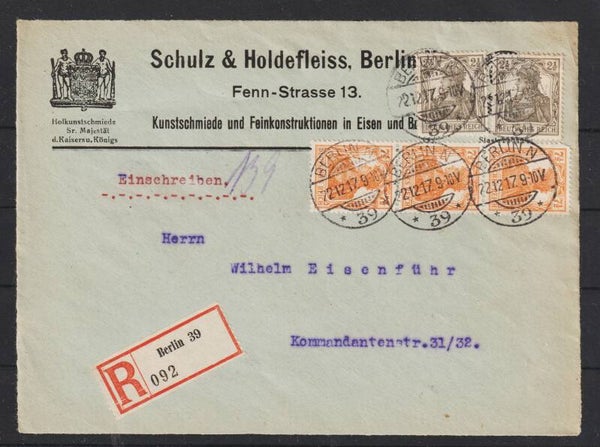 MiNr. 98 (2x) 99 (3x) Firmen R-Brief "Schulz & Holdefleiss ..." BERLIN 22.12.17 (s24071)