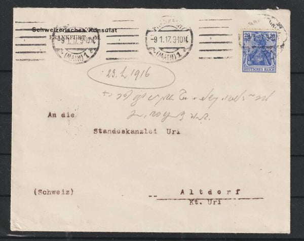 MiNr. 87 Brief "Schweizerisches Konsulat"  FRANKFURT 9.1.17 (s24072)