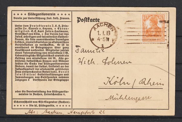 MiNr. 99 EF Postkarte AACHEN 1.1.18  (s24072)