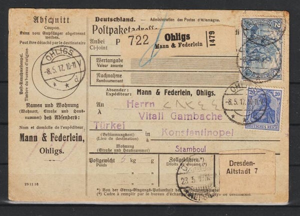 MiNr. 95 A II, 87 Paketkarte OHLIGS 8.5.17  (s24073)