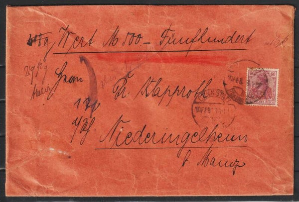 MiNr. 92 EF auf Wertbrief CANNSTADT 10.FEB.18  (s24074)