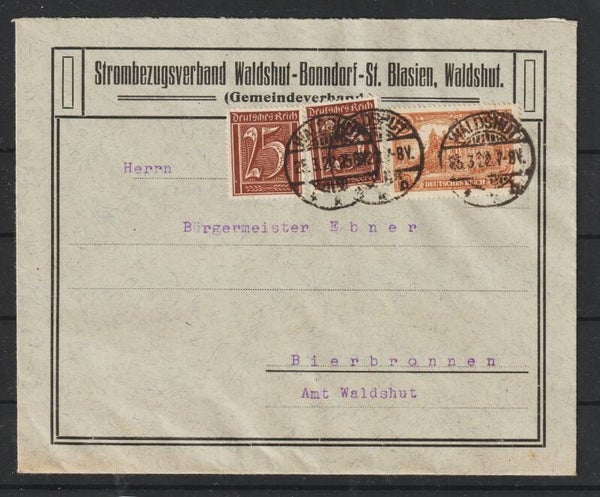 MiNr. 114, 161 (2x) Brief "Strombezirksverband ..." WALDSHUT 25.3.22  (s24075)