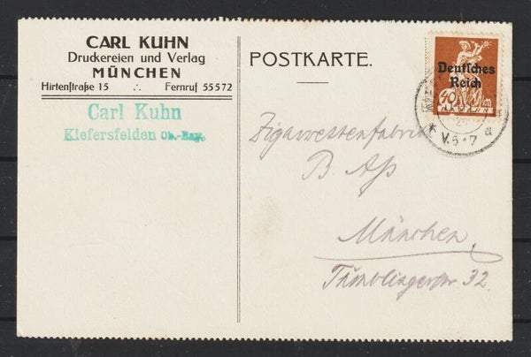 MiNr. 124 III auf Postkarte KIEFERSFELDEN 20.JUL.21   (s24077)