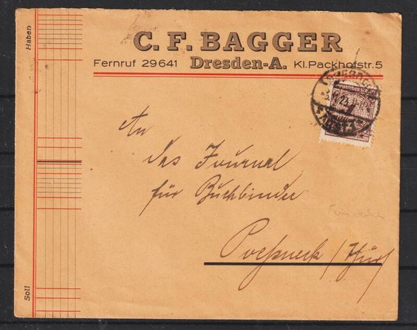 MiNr. 325 auf Brief  DRESDEN  6.11.23  (s24080)