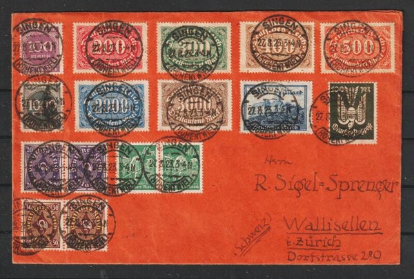 Mischfrankatur auf Brief von SINGEN 27.8.23 nach Wallisellen/Schweiz   (s24080)