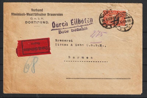 MiNr. 174 EF auf Eilboten Express Brief DORTMUND 24.5.22   (s24083)