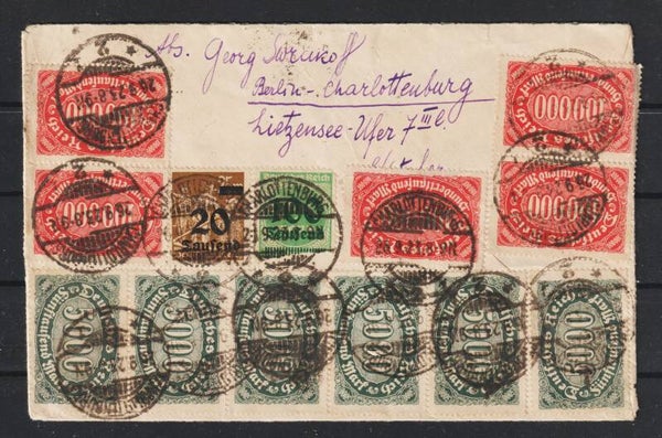 MiNr. 256 (6x) 257 (6x), 281, 290 Brief  CHARLOTTENBURG  26.9.23   (s24083)