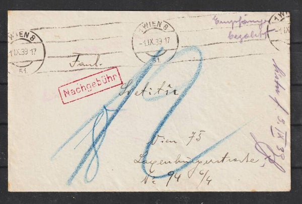 "Empfänger bezahlt"  WIEN 1.9.39   (s24086)
