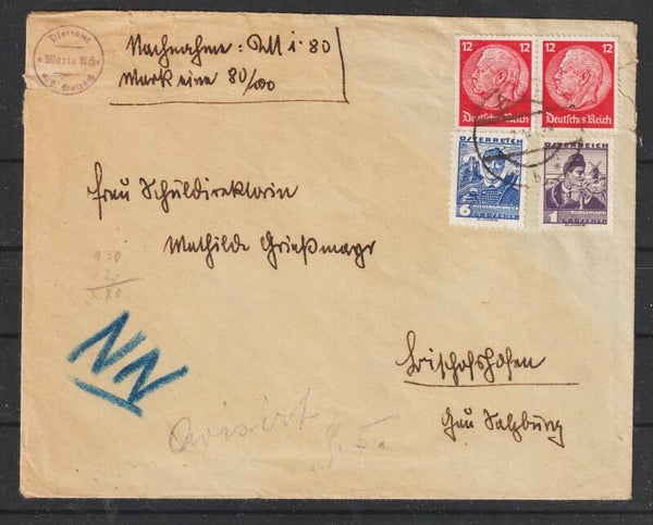 Deutsch-Österreichsche Mischfrankatur  ACH 7.11.38   (s24087)