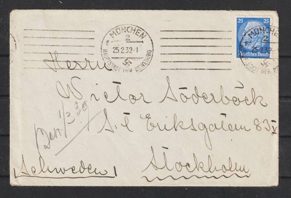 MiNr. 522 EF von MÜNCHEN 25.2.39 nach Stockholm  (s24087)
