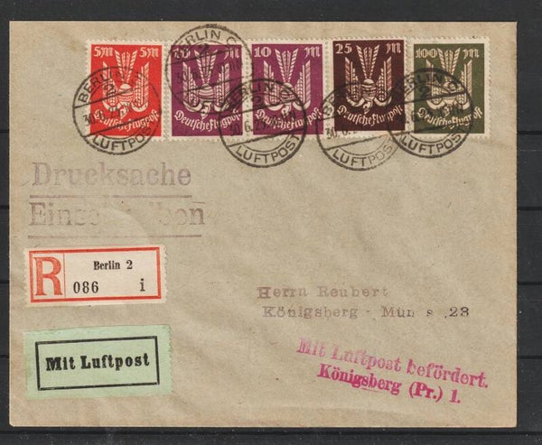 MiNr. 263, 264 (2x) 265, 237 Luftpost Brief, BERLIN 30.6.23 (s24089)