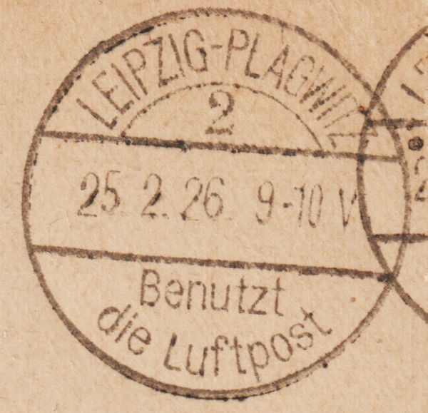 MiNr. 355 Drucksache LEIPZIG-PLAGWITZ 25.2.26  BENUTZT DIE LUFTPOST  (s24093)
