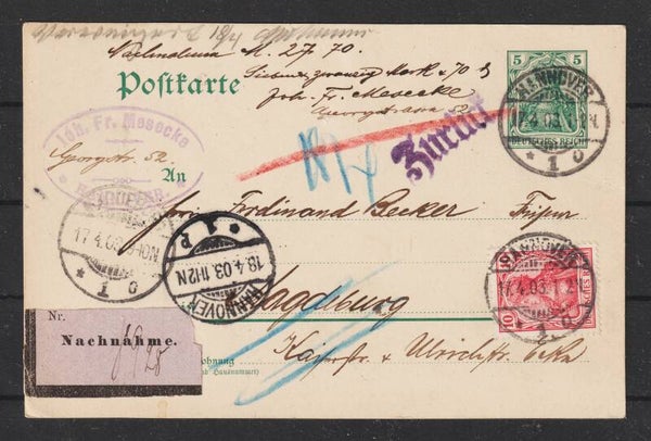 Nachnahme Postkarte HANNOVER 17.4.03   (s24096)