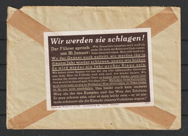 Feldpostbrief, Rückseite Propaganda Aufkleber (s24112)