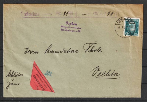 MiNr. 392 EF auf Nachnahme Brief  LÖHNINGEN 25.6.27  (s24113)