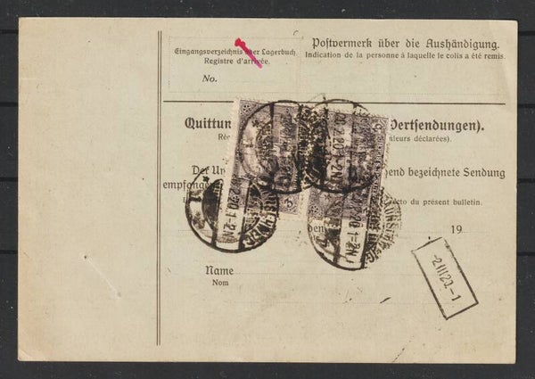 MiNr. 93 II (2x), 96 B II, 90 auf Paketkarte BRAUNSCHWEIG 28.2.20  (s24115)