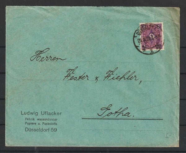 MiNr. 191 EF auf Brief  “Ludwig Uflacker  Fabrik für wasserdichte Papiere..."  DÜSSELDORF 25.2.22  (s24116)