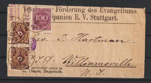 MiNr. 208, 268 auf Drucksache DEGERLOCH 31.JUL.23 in die USA, Letzttag PP 14  (s24121)