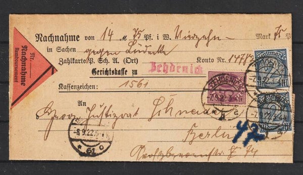 MiNr. D 32 (2x), D 29 auf NN-Brief  ZEHDENICH 7.9.22  (s24122)
