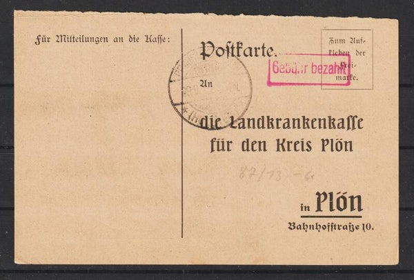 Postkarte "Gebühr bezahlt"  PROBSTEIERHAGEN  29.9.23  (s24126)