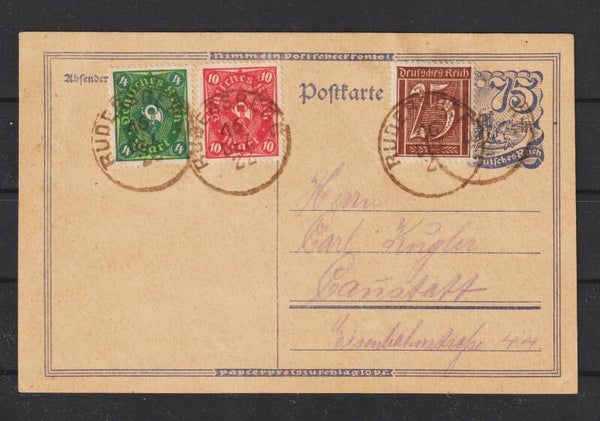 Ganzsache P 146 ZuF, portogerecht,  RUDERSBERG 16.DEZ.22   (s24126)
