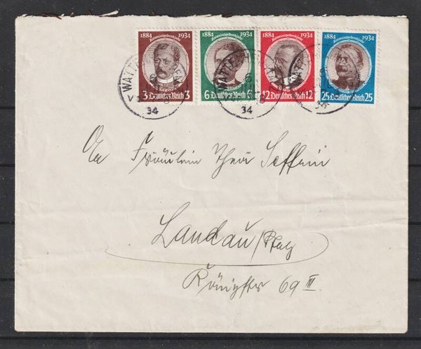 MiNr. 540-543 auf Satz Brief   WATTENHEIM 6.JUL.34  (s24129)